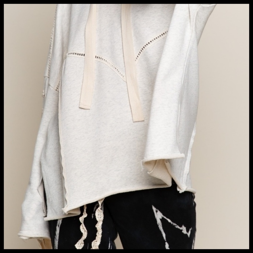 POL “Urban Chic” French Terry Hoodie Top Criss Cross Laces Down Sleeves Raw Hem - Picture 13 of 16